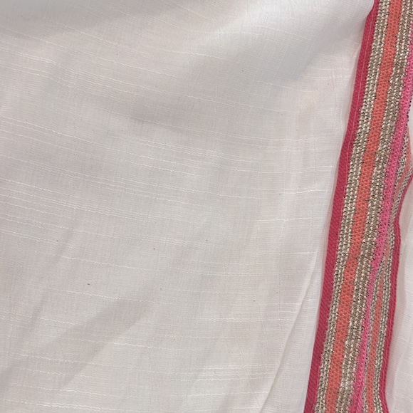 Swim Suit Coverup in White with pink and gold trim and pink Pom-pom Trim - Picture 8 of 8